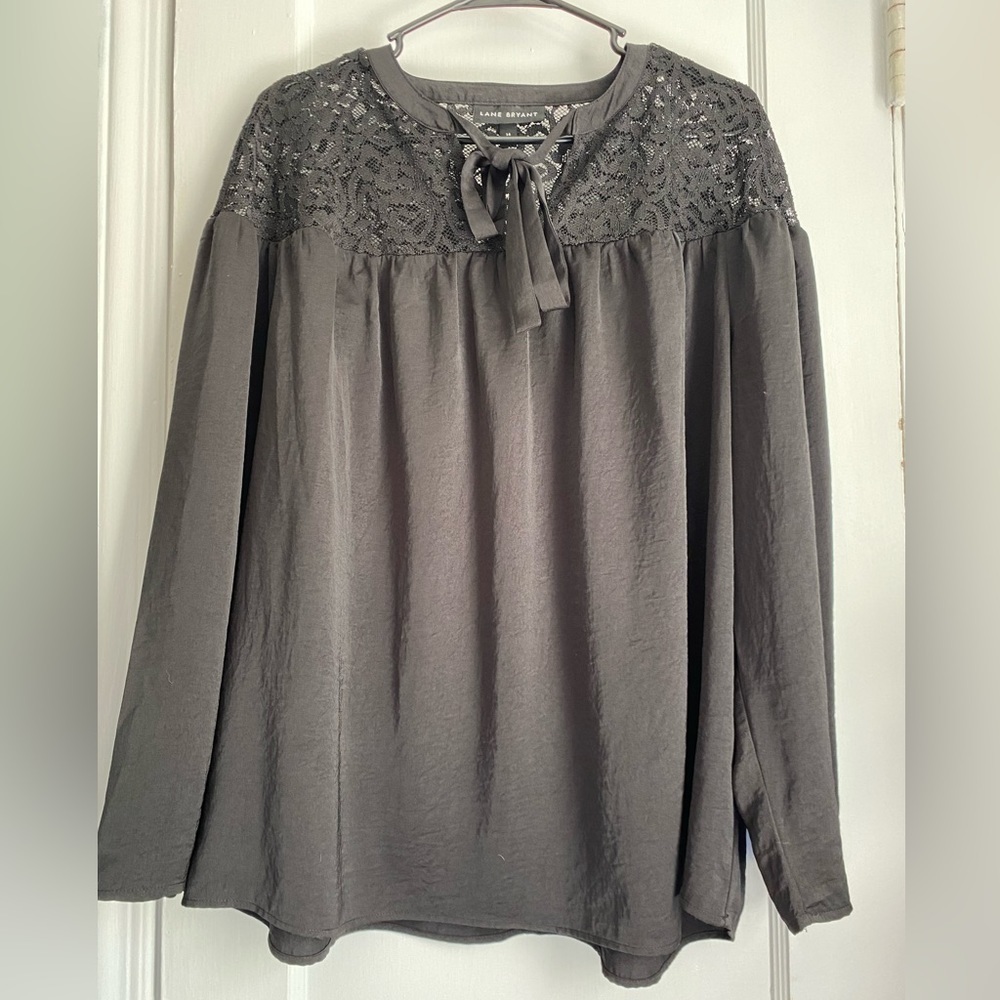 Lane Bryant Lace Pullover Long Sleeve with Front Tie Blouse Top, Size 14